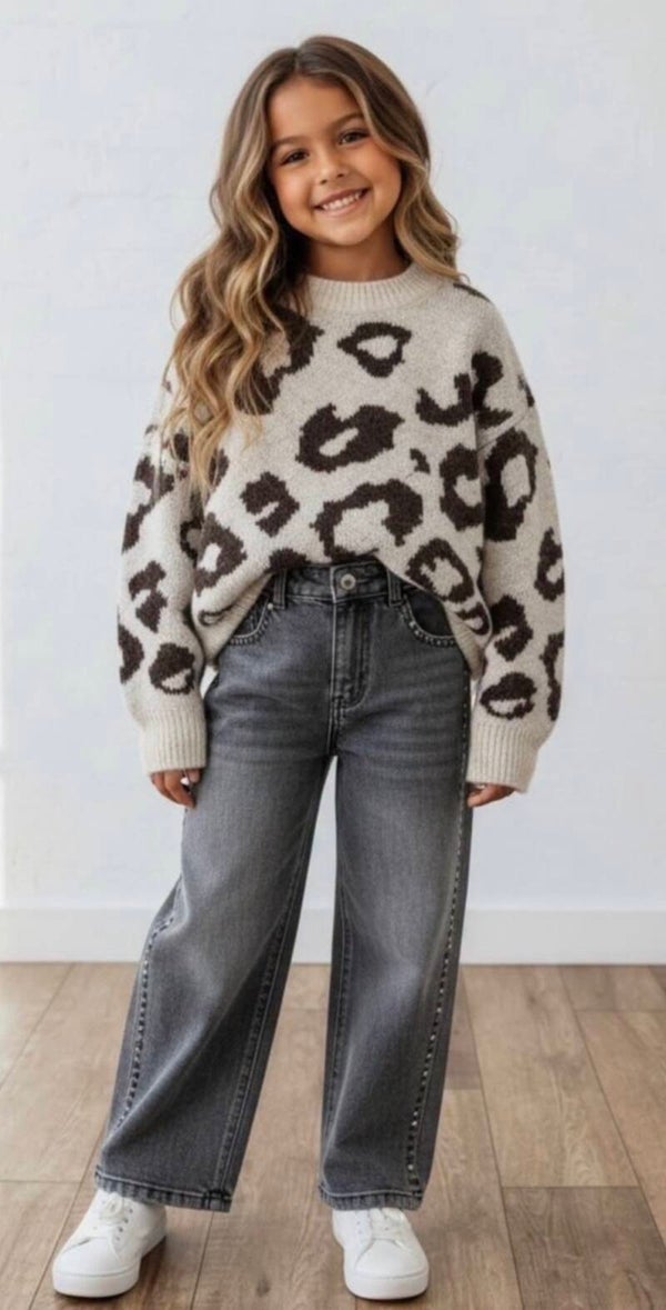 Jeans Wide grijs met stud bies