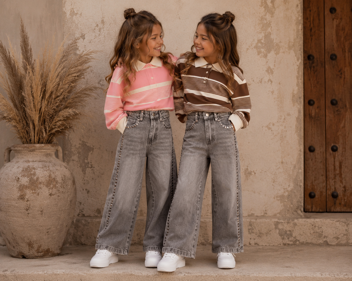 Jeans Wide grijs met stud bies