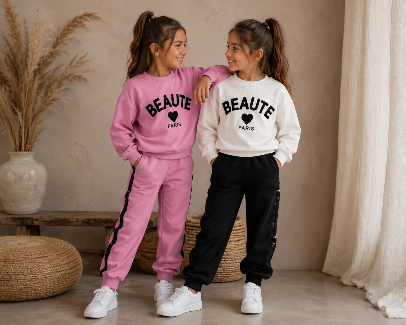 2 delige set/Comfy set sparkle roze of zwart wit