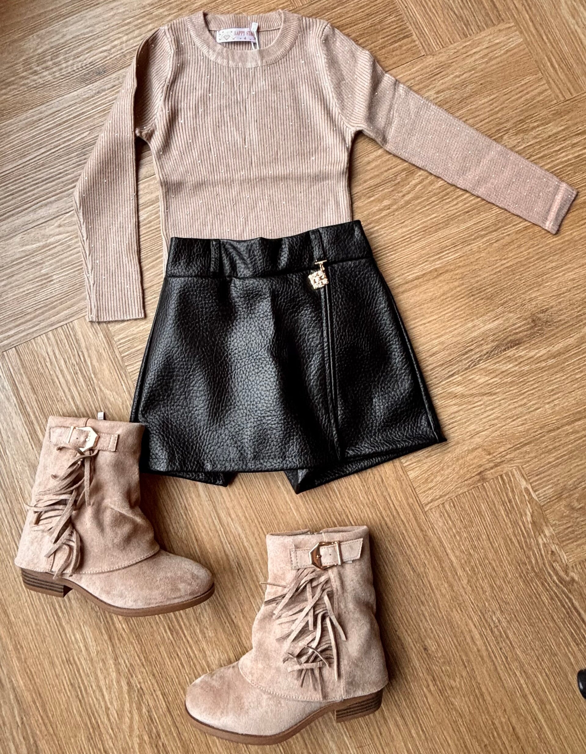 Longsleeve beige met glitter steentjes