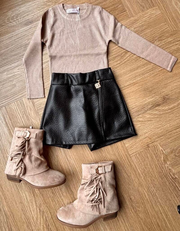 Longsleeve beige met glitter steentjes