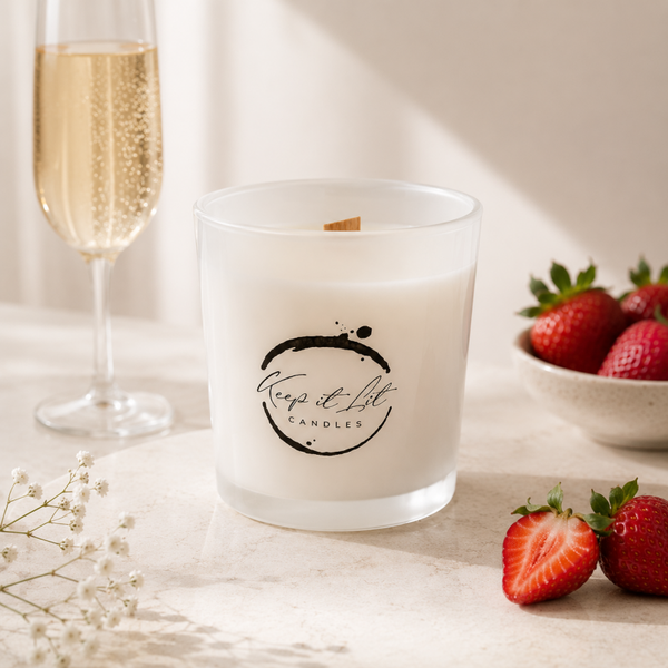 Strawberry champagne large wood wick candle - ONLINE ONLY