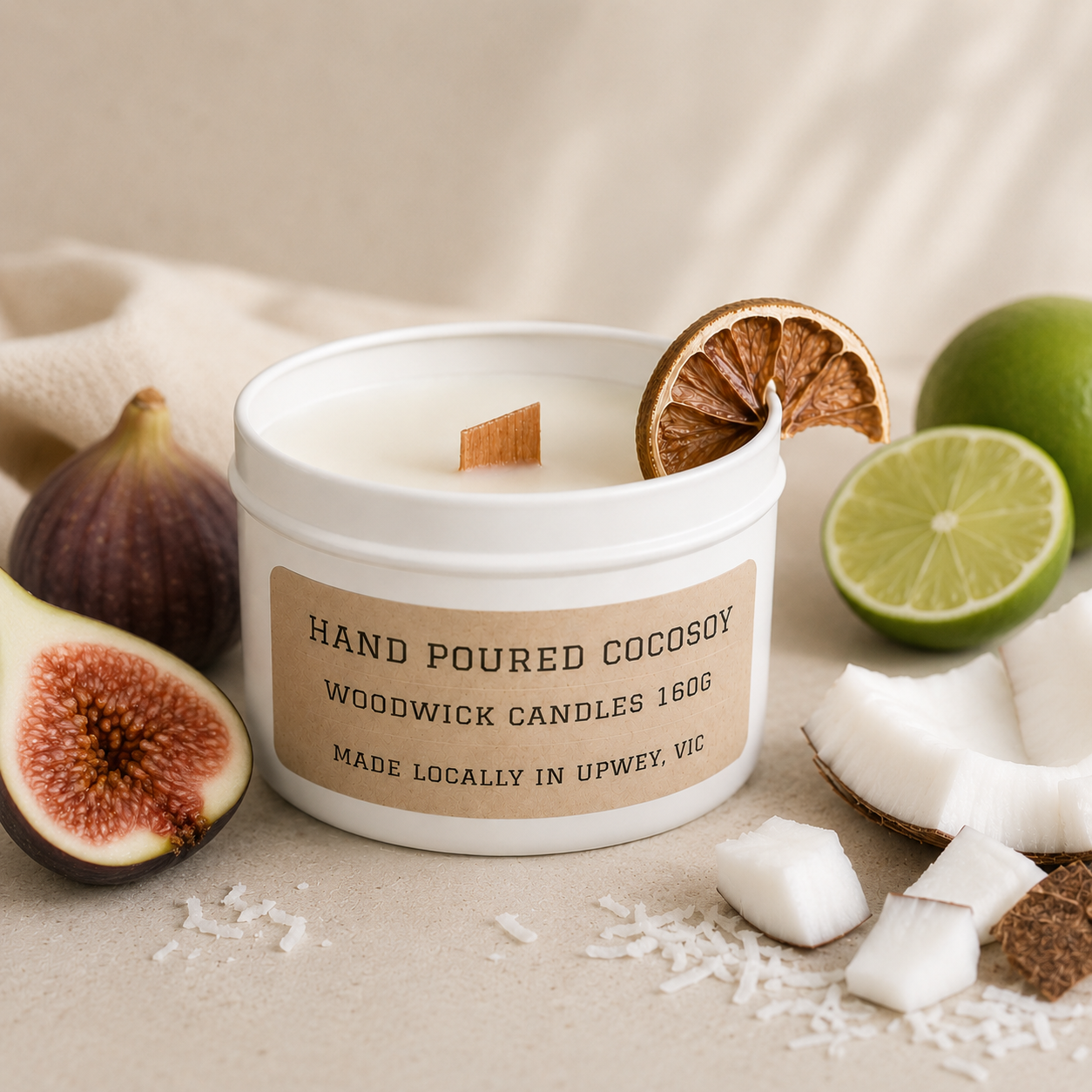 Fig, lime & coconut small wood wick candle