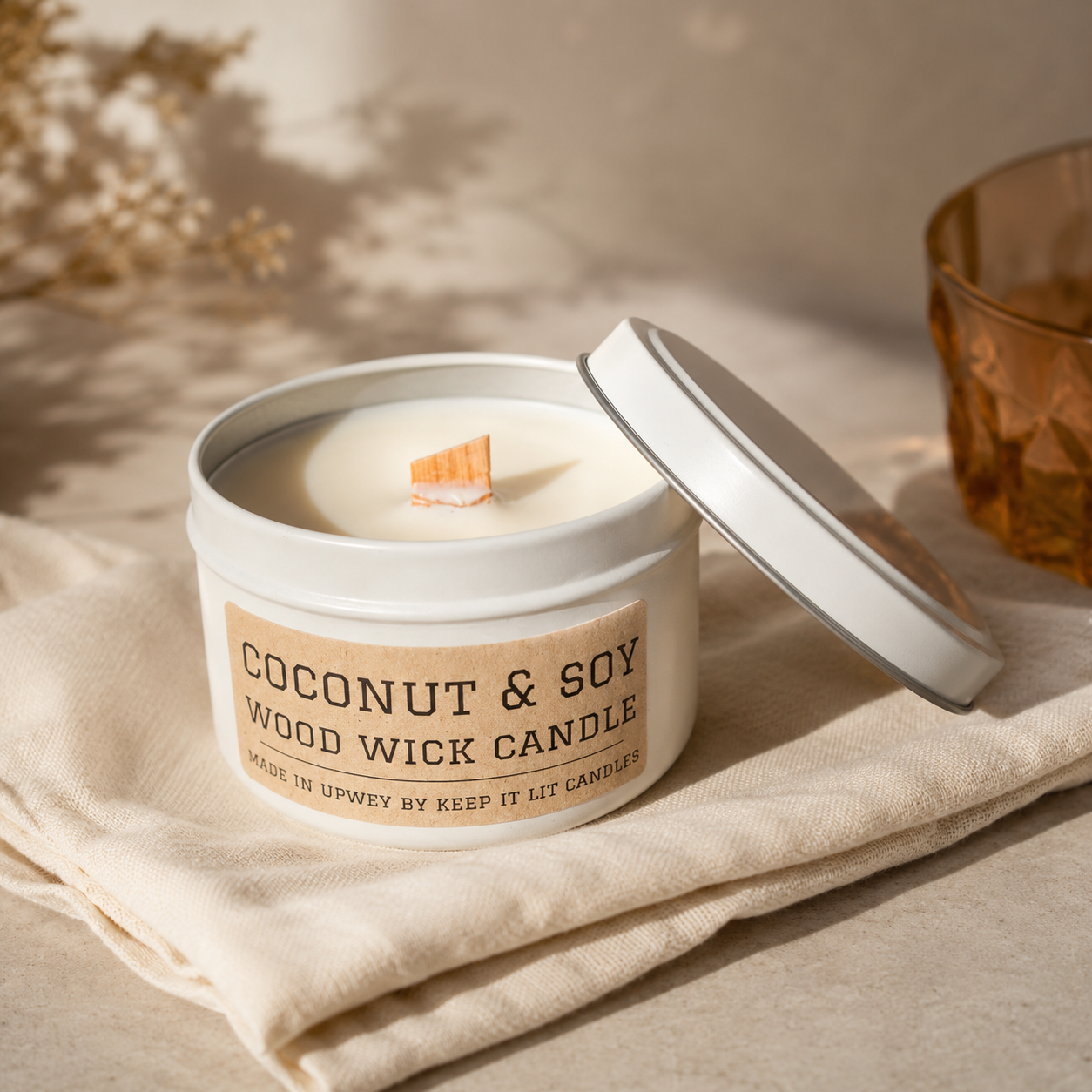 French vanilla bourbon small wood wick candle
