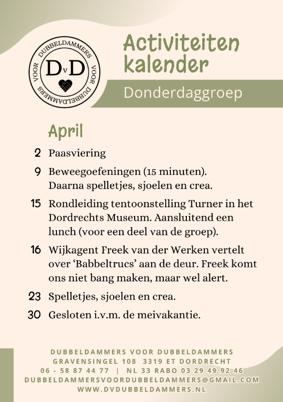 Activiteitenkalender Donderdaggroep DvD