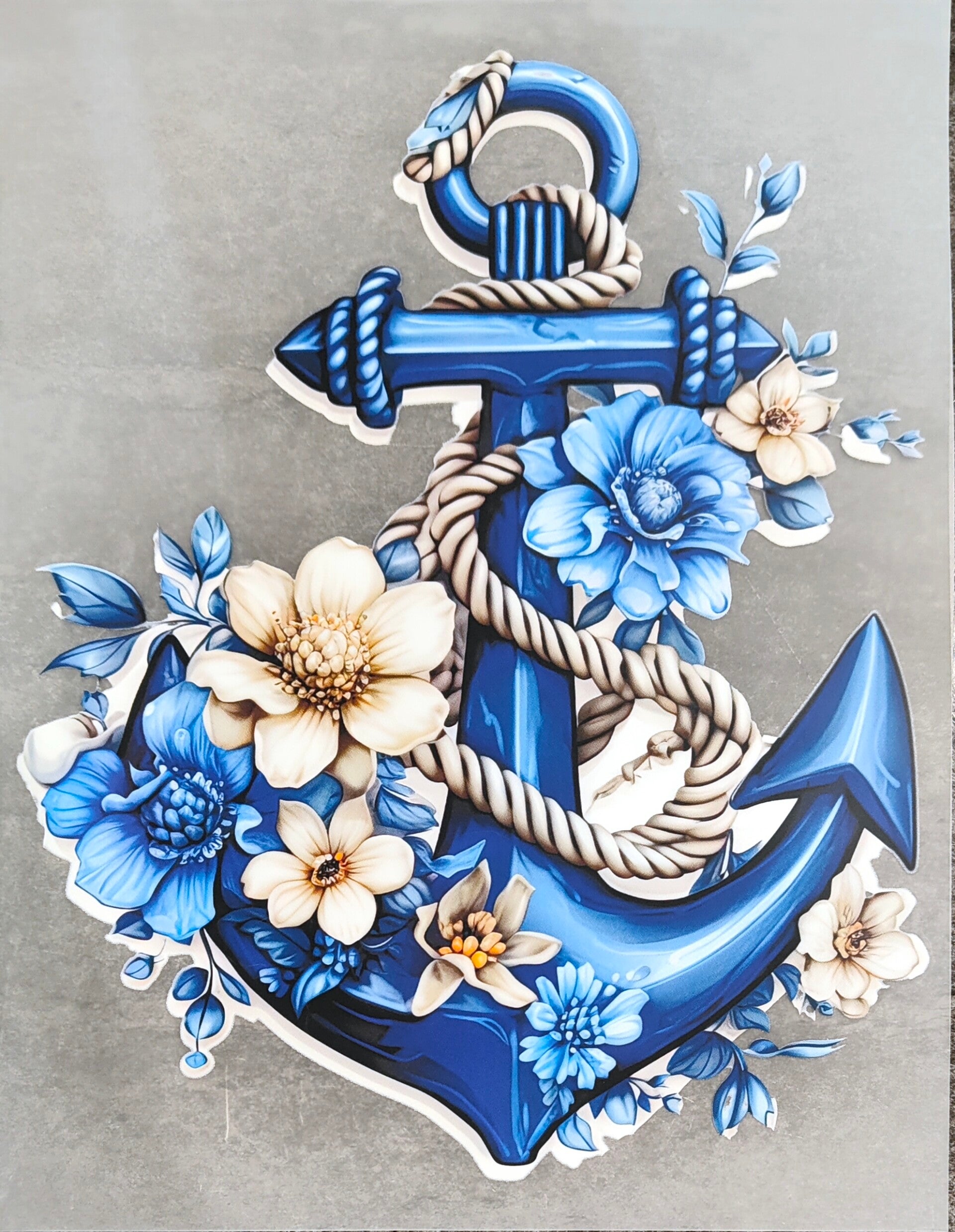 Floral blue anchor | Heat Transfer