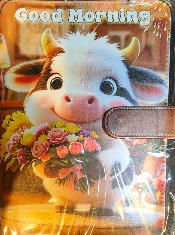 Cow with bouquet of flowers