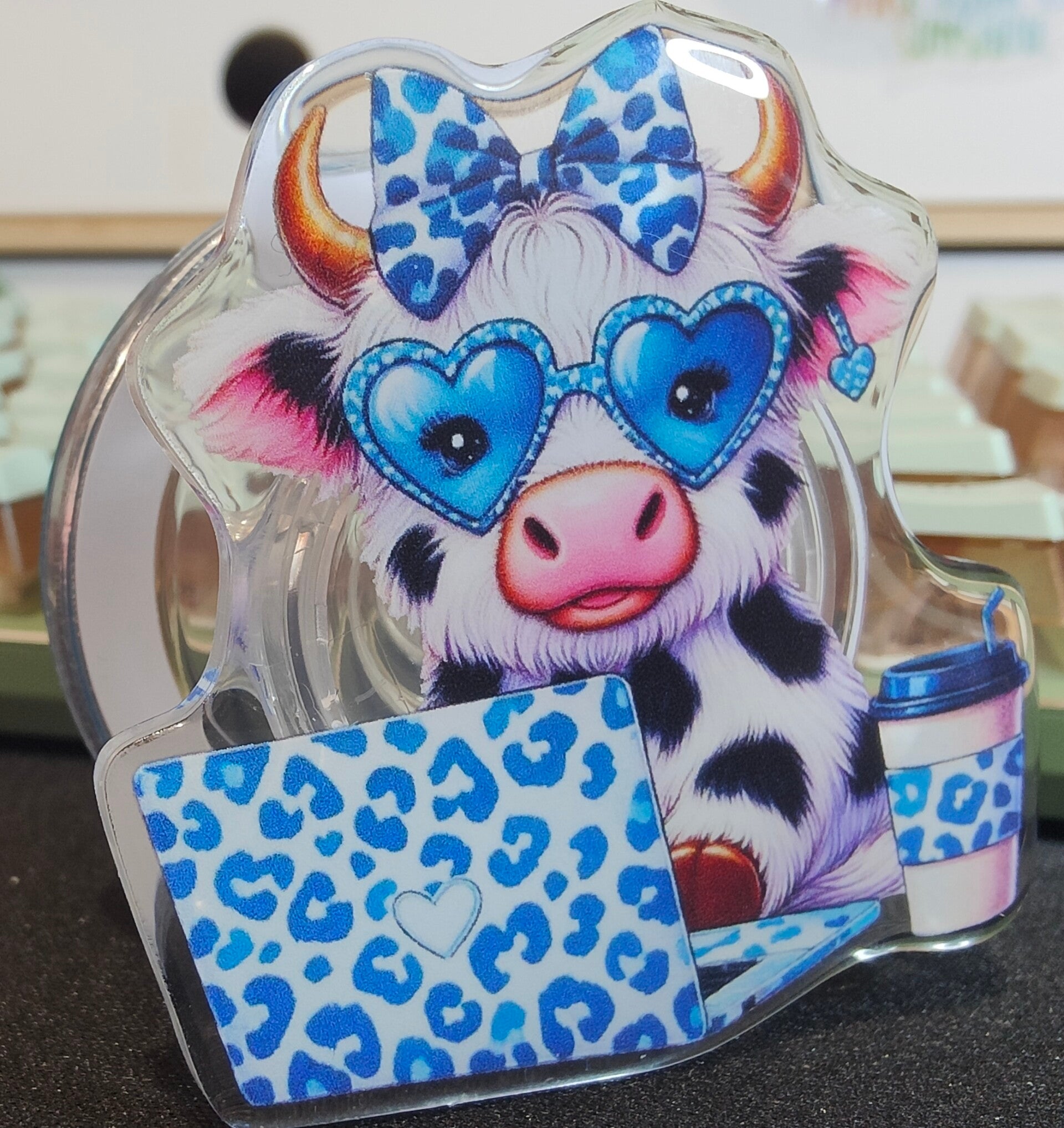 Cow with Blue heart glasses
