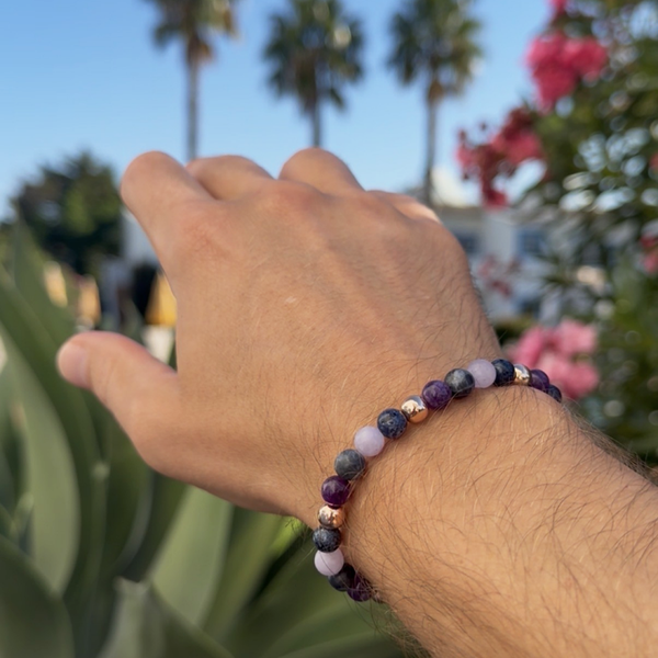 Amethist Sodaliet Natuursteen Kralen Mix Armband | Rose Goud