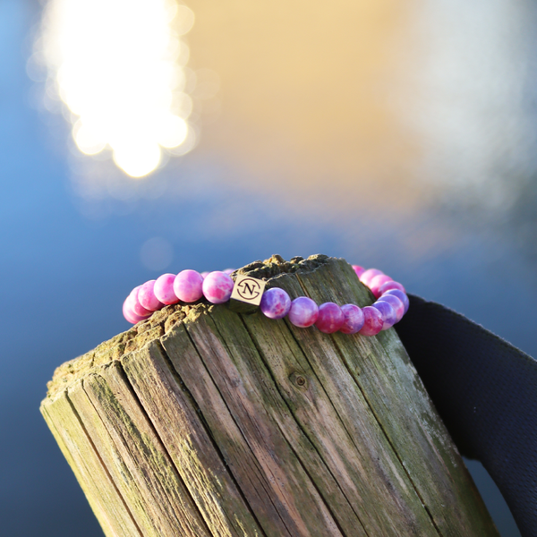 Fire Agaat Natuursteen Armband Goud | Roze