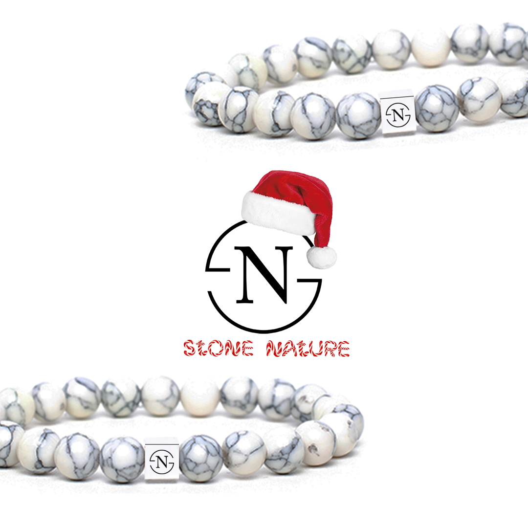 Howliet Natuursteen Heren Armband | Grijs Wit