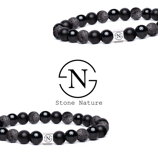 Jade Lava Natuursteen Dames Armband | Triple Black