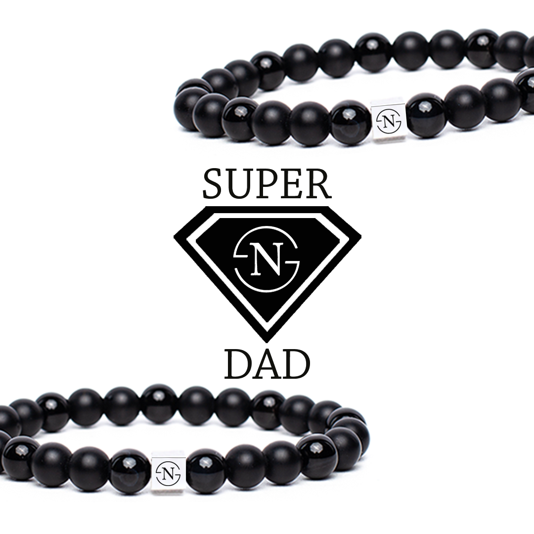 Double Black Natuursteen Heren Armband | Zwart