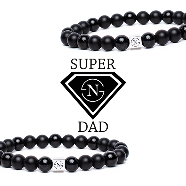 Double Black Natuursteen Heren Armband | Zwart