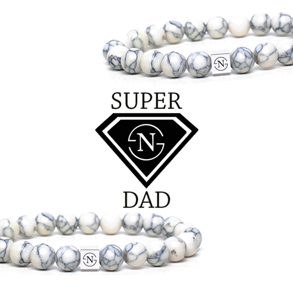 Howliet Natuursteen Heren Armband | Grijs Wit