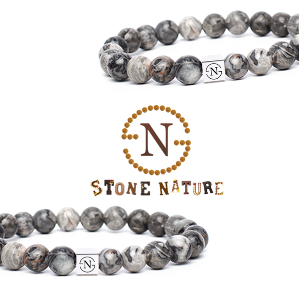 Map Stone Natuursteen Dames Armband | Grijs