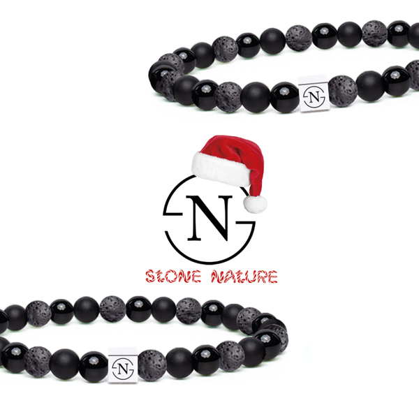 Triple Black Natuursteen Heren Armband | Zwart