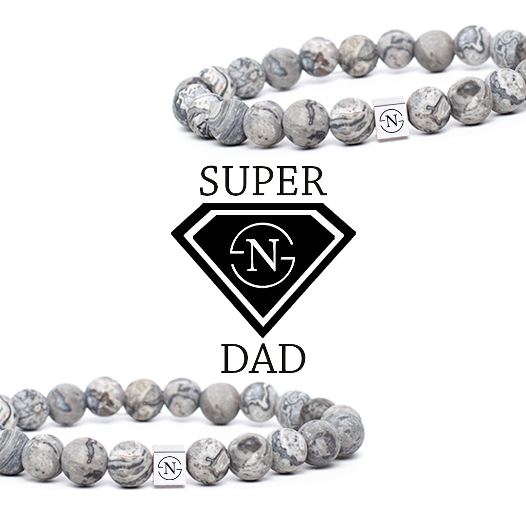 Map Stone Natuursteen Heren Armband | Mat Grijs