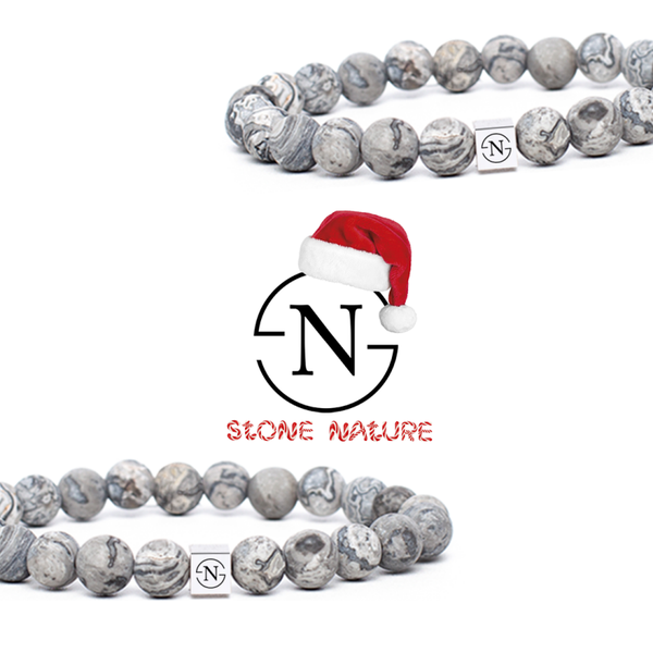 Map Stone Natuursteen Heren Armband | Mat Grijs