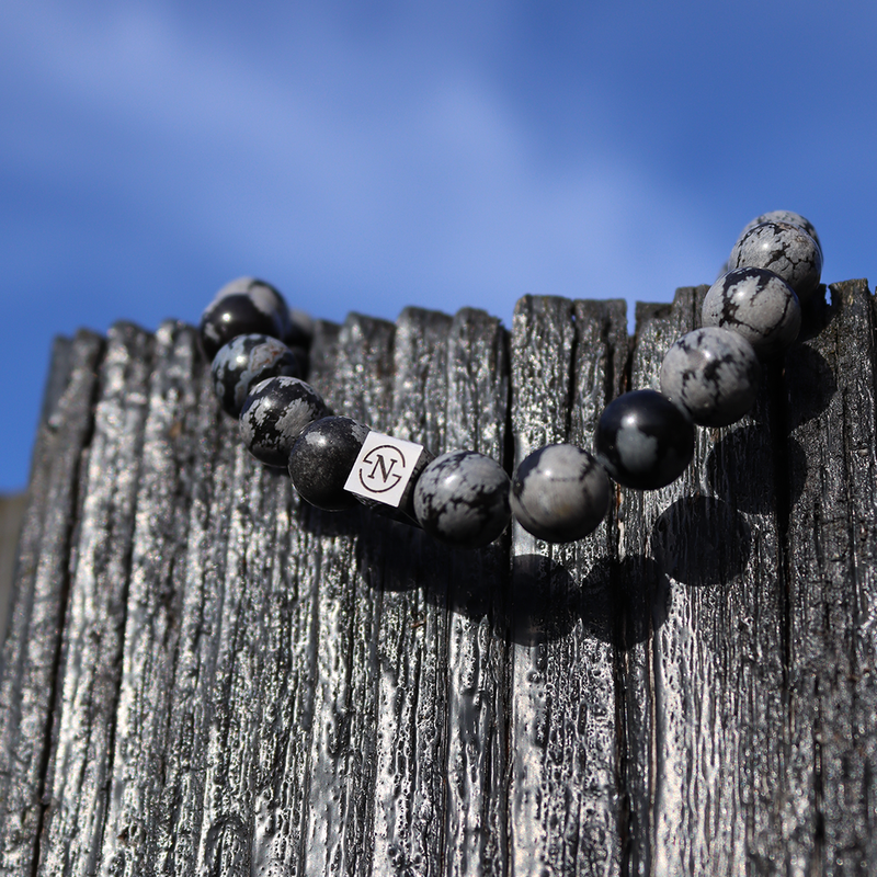 Obsidiaan Natuursteen Heren Armband | Snow Flake