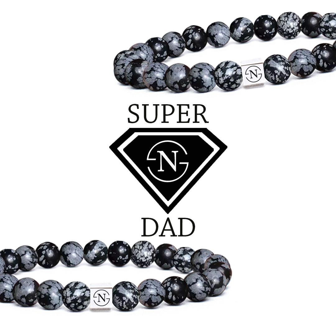Obsidiaan Natuursteen Heren Armband | Snow Flake