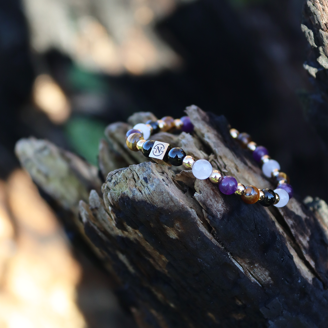 Amethist RozenKwarts Natuursteen Armband | Goud