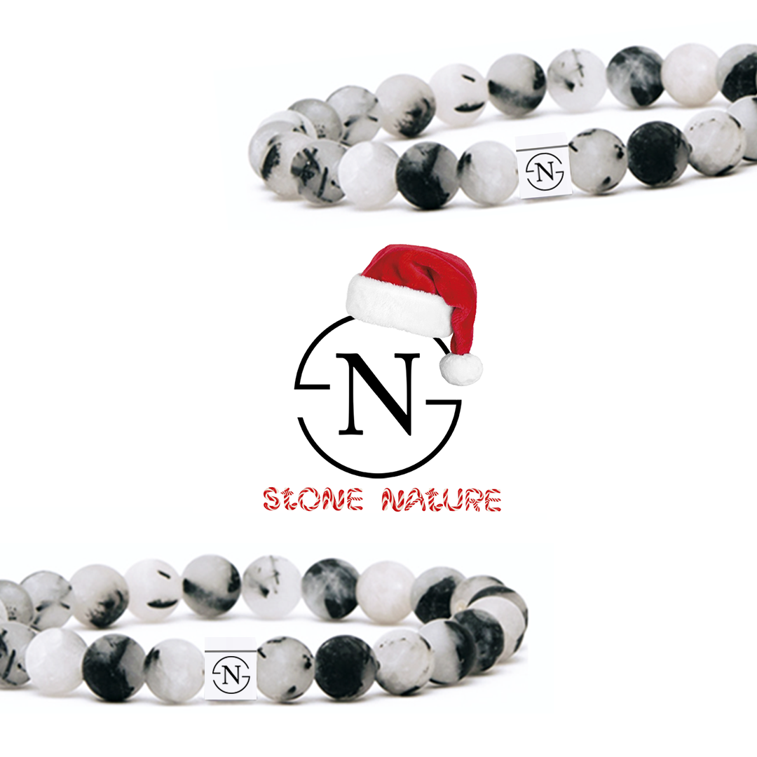 Rutiel Kwarts Natuursteen Heren Armband | Grijs