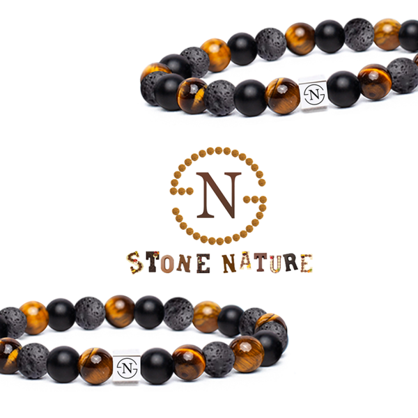 Triple Tijgeroog Heren Armband | Zwart Bruin