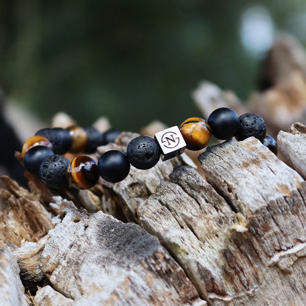 Triple Tijgeroog Heren Armband | Zwart Bruin