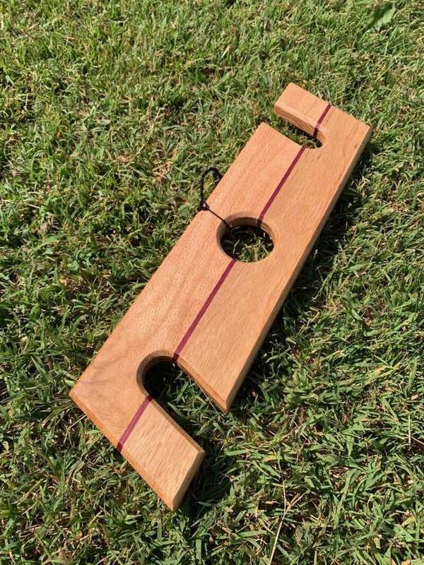 Oak and Purple Heart Inlay Wine Glass Holder