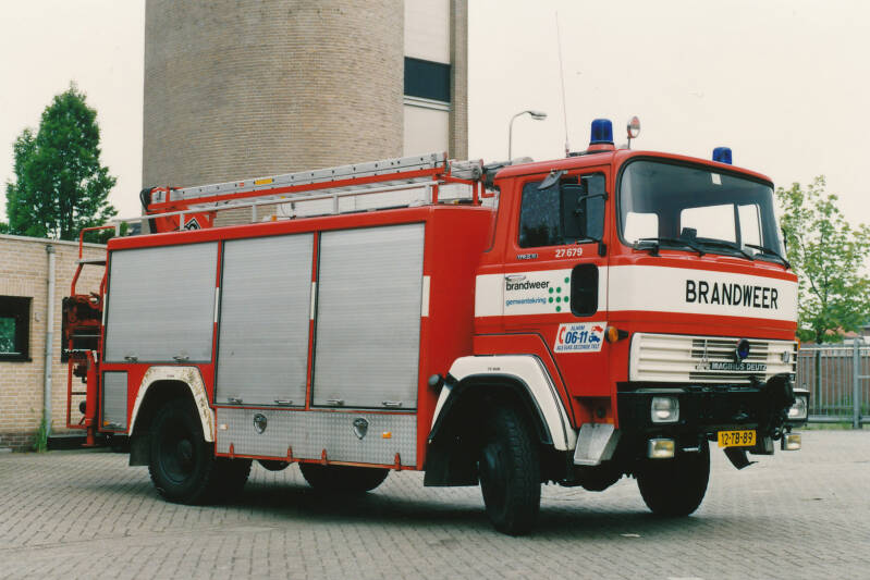 Kenteken: 12-TB-89 Roepnummer: 27-679 > 27-879 Type voertuig: HV-1 Merk &amp; Type: Magirus Deutz 170D11FA Opbouw: Motorkracht Bouwjaar: 1980 In dienst: 1980 Uit dienst: 2002 Opmerkingen: Regionaal voertuig.
