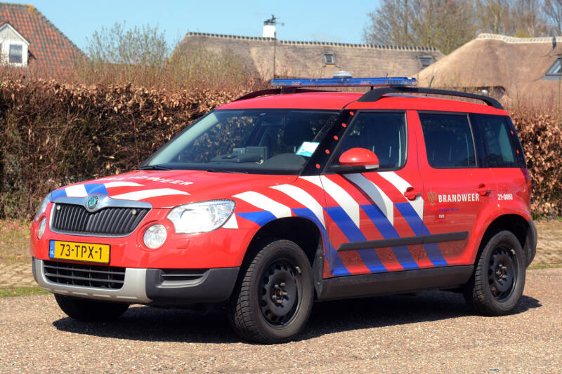 Kenteken: 73-TPX-1 Roepnummer: 21-0093 Type voertuig: DA-OD Merk &amp; Type: Skoda Yeti 1,9D Opbouw: Bouwjaar: 2012 In dienst: 2012 Uit dienst:.. . Regionaal voertuig, tbv OvD district Maasland. 