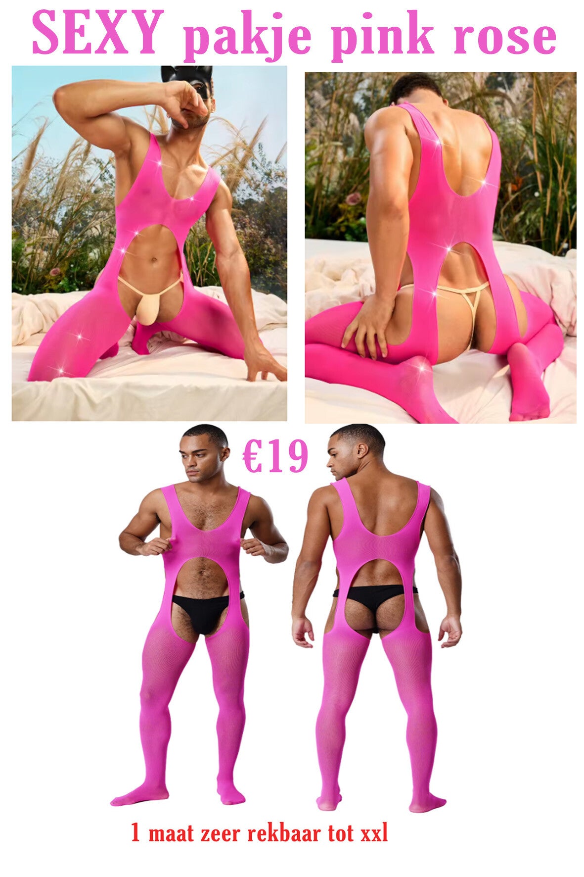 Sexy pakje rose zeer rekbaar tot xxl