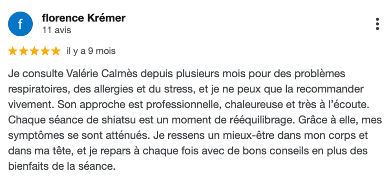 Avis Google sur le Shiatsu – douleurs, stress et troubles respiratoires