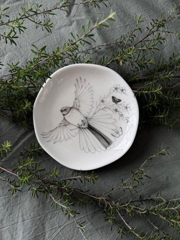 Ceramic Trinket Dish- ‘The Pīwaiwaka / Fantail’s dance’