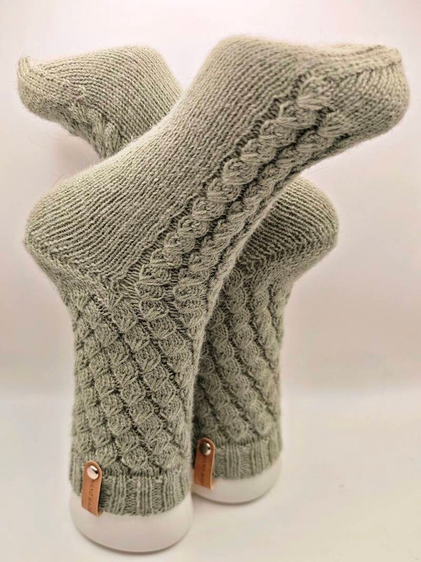 Handgestrickte Wollsocken Blattwerk – Größe 38/39