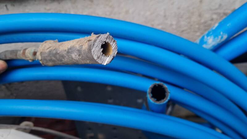 Can you see the difference between the LEAD pipe on the left and the BLUE pipe on the right? yeah, the lead pipe is not safe and secondly, it has small bared hole whereas the blue pipe has bigger hole and much safer for clean water .Lead poisoning  is bad