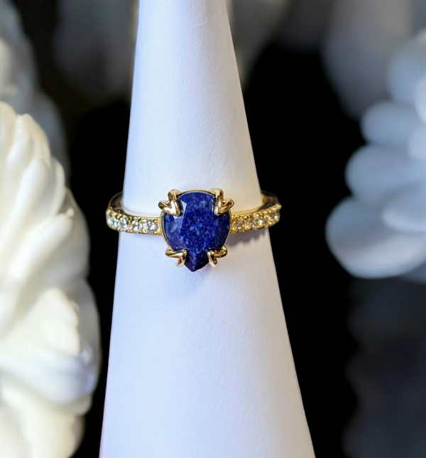 Bague en argent 925 plaqué or réglable lapis lazuli