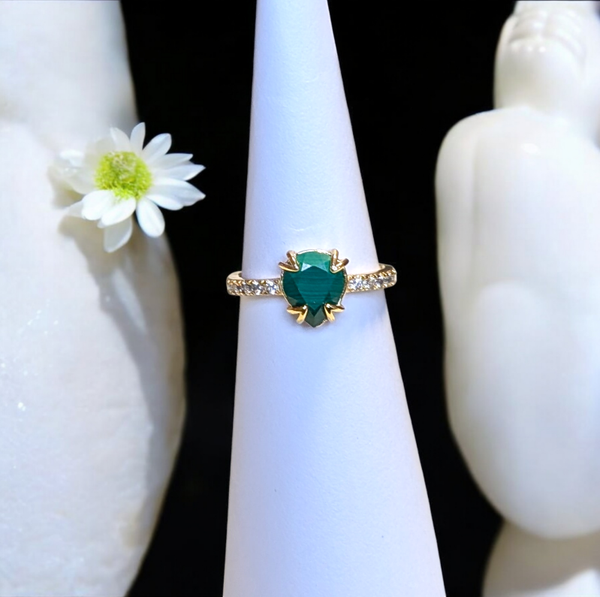 Bague en argent 925 plaqué or réglable malachite