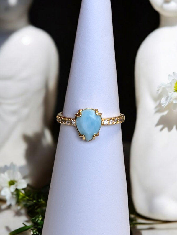 Bague en argent 925 plaqué or réglable larimar