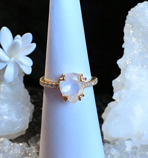 Bague en argent 925 plaqué or réglable pierre de lune