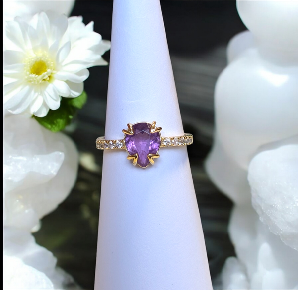 Bague en argent 925 plaqué or réglable améthyste
