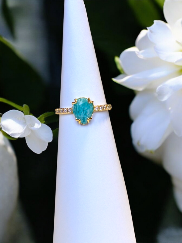 Bague en argent 925 plaqué or réglable amazonite