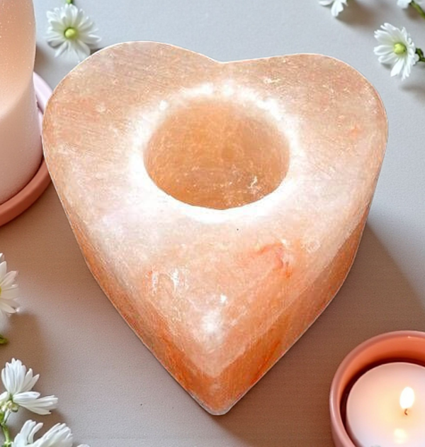 Bougeoirs en pierre de sel polie coeur