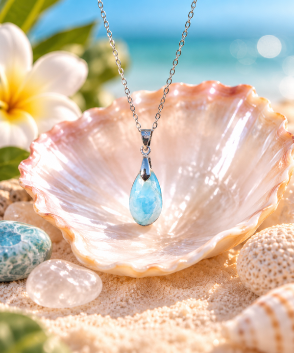 Pendentif en larimar sur chaîne en acier inoxydable N°6