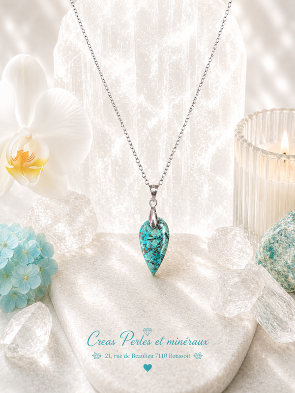 Pendentif en chrysocolle AA sur chaîne en acier inoxydable n°5