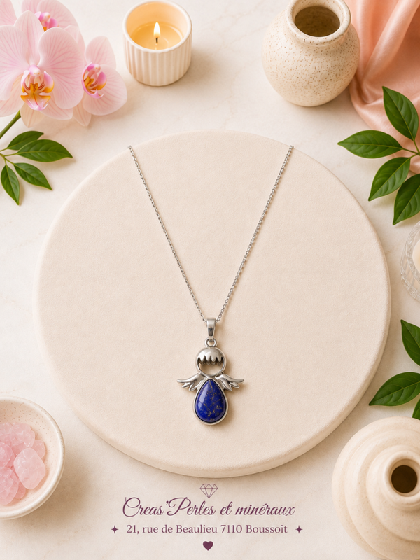 Pendentif ange 30mm lapis lazuli A + chaîne en acier inoxydable