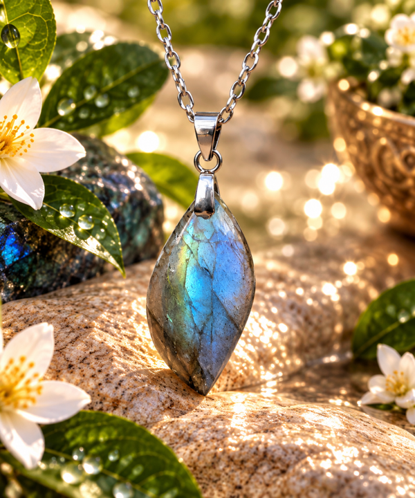 Pendentif en labradorite sur chaîne en acier inoxydable n°4