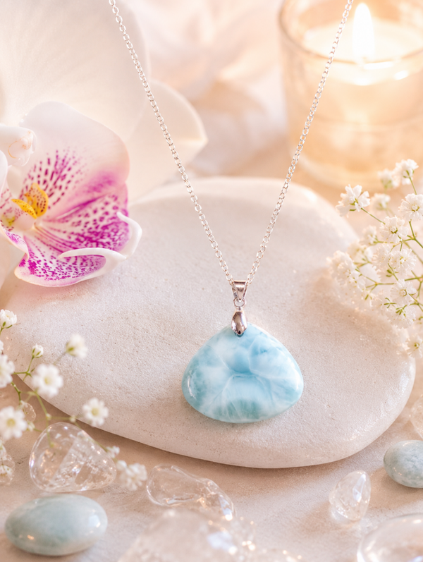 Pendentif en larimar sur chaîne en acier inoxydable N°12