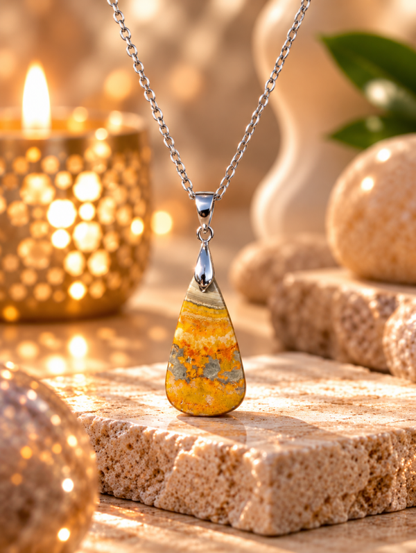 Pendentif en jaspe Bourbon sur chaîne en acier inoxydable n°6